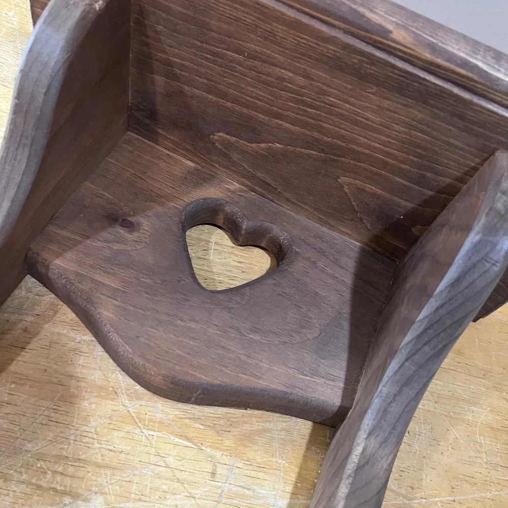 Vtg Wood Link Inc Heart Cutout Wall Shelf Dark Wood Farmhouse Country 12